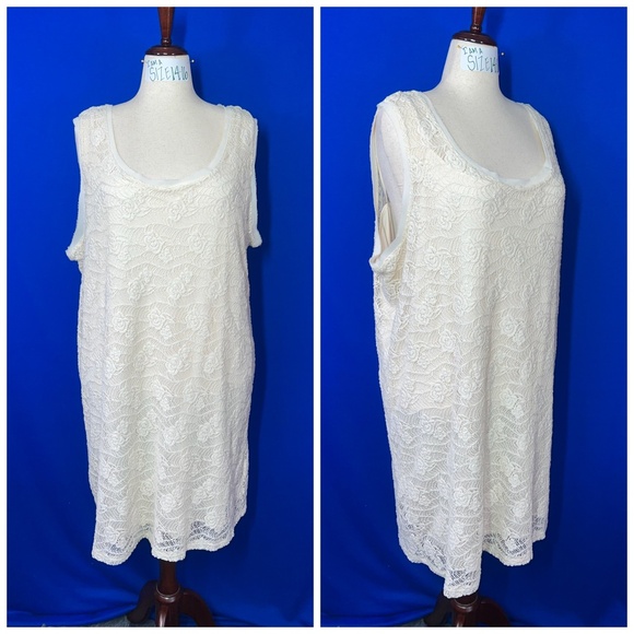 👗NWT🤩|•DAISY FUENTES•| Pretty Ivory Crochet Lace Shift Dress Size 3X - Picture 1 of 13